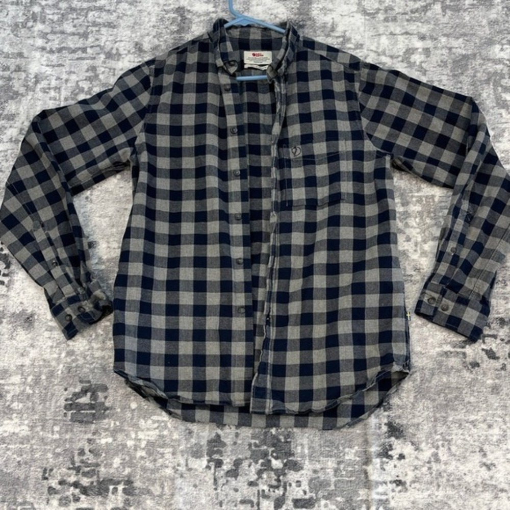 Fjallraven Plaid Shirt Mens Small Blue Grey 100% CottonScandi Gorpcore Outdoor